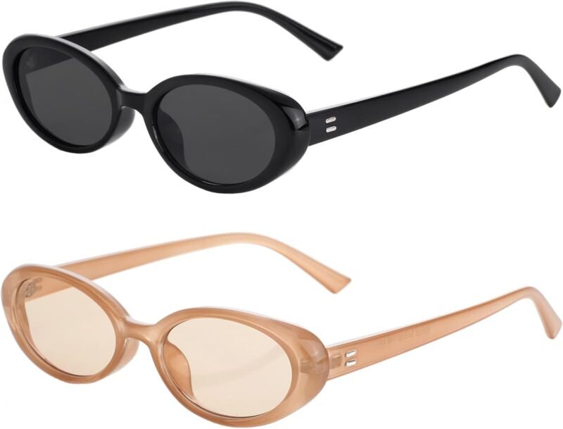 Carsbyvictor Sunglasses Vintage Small Oval Sunglasses for Women Men 90s Sunglasses Narrow Eyeglasses UV400 Protection 2 Pack