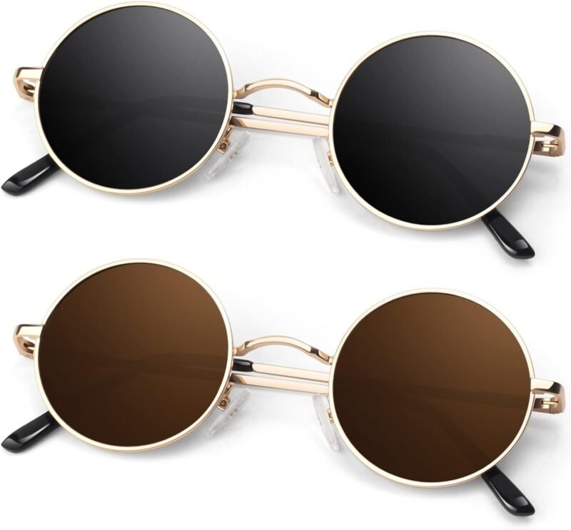 Carsbyvictor Sunglasses Round  Polarized Sunglasses Men Women,Retro Metal Hippie Shades with 100% UV Protection