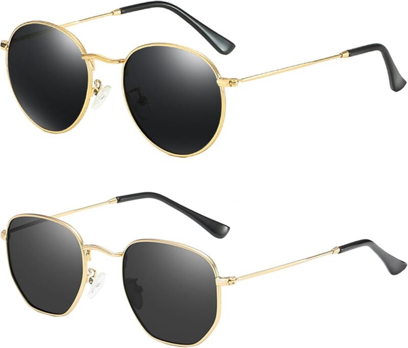 Carsbyvictor Sunglasses Round Polarized Sunglasses for Women Men Classic Retro Sun Glasses Circle Metal Frame Shades UV Protection