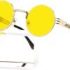 Carsbyvictor Sunglasses Round  Round Steampunk Sunglasses Circle Lennon Hippie Glasses Metal Frame 100% UV Blocking Lens
