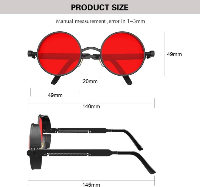 Carsbyvictor Sunglasses Round  Gothic Steampunk Sunglasses for Women Men Round Lens Metal Frame