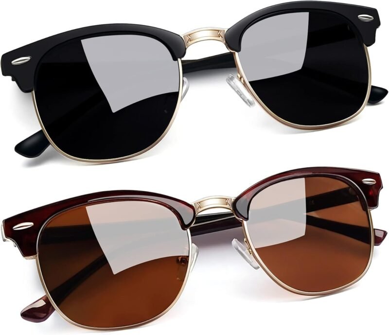 Carsbyvictor Sunglasses Round  Semi-Rimless Sunglasses Half Frame Sun Glasses Brownline Shades for Women Men UV400 Protection