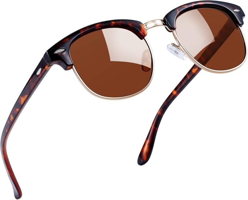 Carsbyvictor Sunglasses Round  Semi-Rimless Sunglasses Half Frame Sun Glasses Brownline Shades for Women Men UV400 Protection