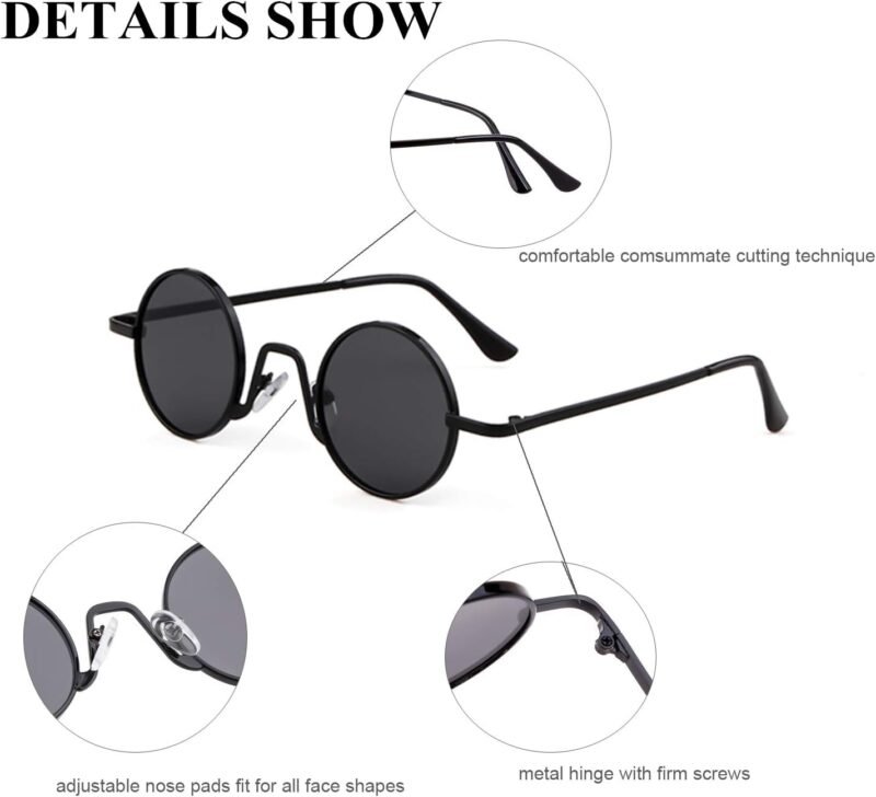 Carsbyvictor Sunglasses Round  Retro Small Round Sunglasses for Men Women Vintage Style Metal Frame