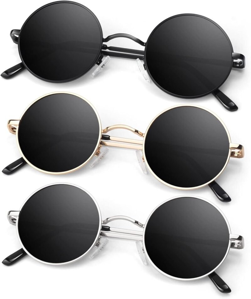 Carsbyvictor Sunglasses Round  Polarized Sunglasses Men Women,Retro Metal Hippie Shades with 100% UV Protection