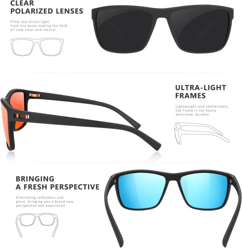 Carsbyvictor Sunglasses Square Polarized Sunglasses Wayfarerfor Men and Women Lightweight Frame Sun Glasses with UV Protection