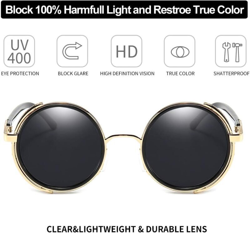 Carsbyvictor Sunglasses Round  Steampunk Vintage Retro Round Sunglasses Metal Circle Frame