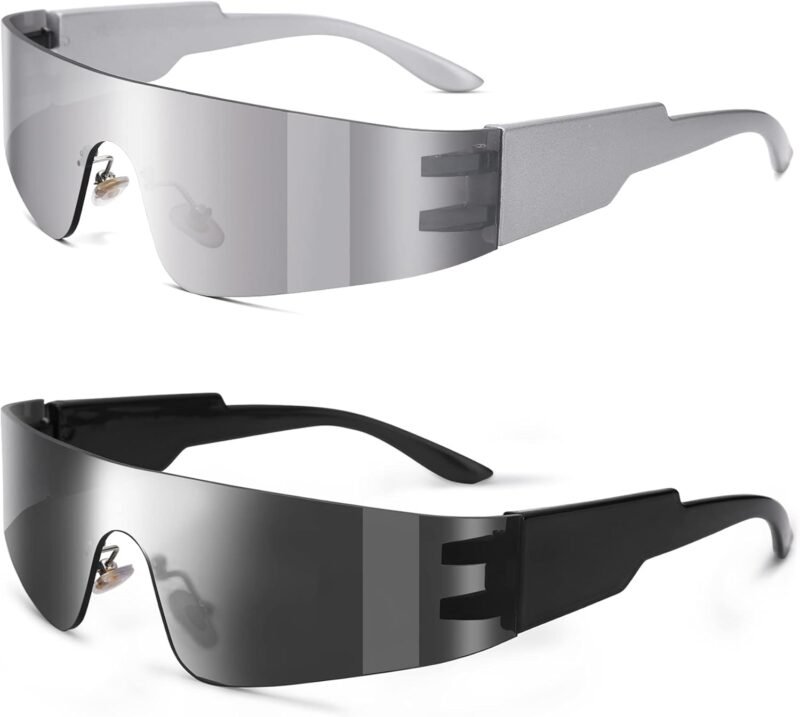 61Pc86VidQL._AC_SL1500 Carsbyvictor Sunglasses Wraparound Y2K Rimless Futuristic Wrap Around Sunglasses Women Men, Trendy Cyberpunk Visor Sunglasses Monoblock Cyclops Shades