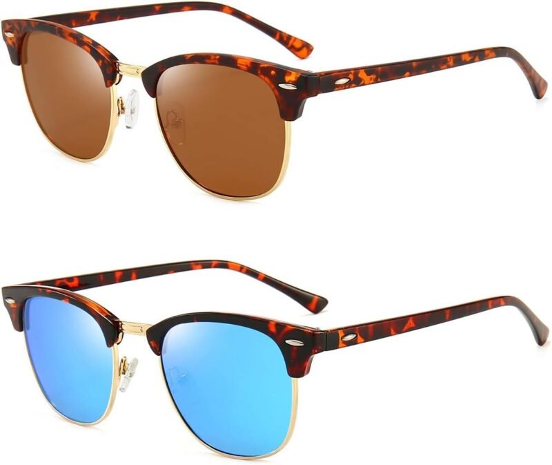 Carsbyvictor Sunglasses Browline Polarized Browline Sunglasses Classic Semi-Rimless Frame Retro Brand Sunglasses for Men and Women UV 400