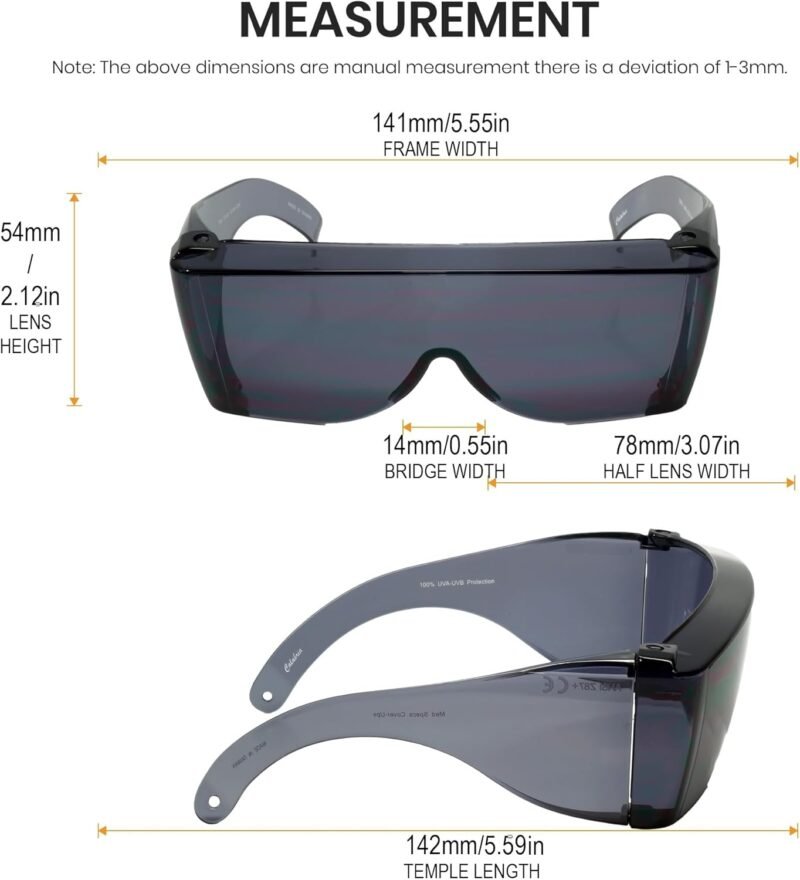 Carsbyvictor Sunglasses Wraparound  Fit Over Safety Glasses Fitover Prescription Eyewear Smoke Grey Men Women Wraparound Tinted Anti Scratch Glare