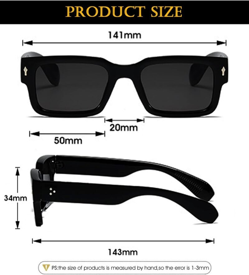 Carsbyvictor Sunglasses Square  Frame Sunglasses for Women Men Trendy Chunky Rectangle Sun Glasses Black Shades UV400 Protection
