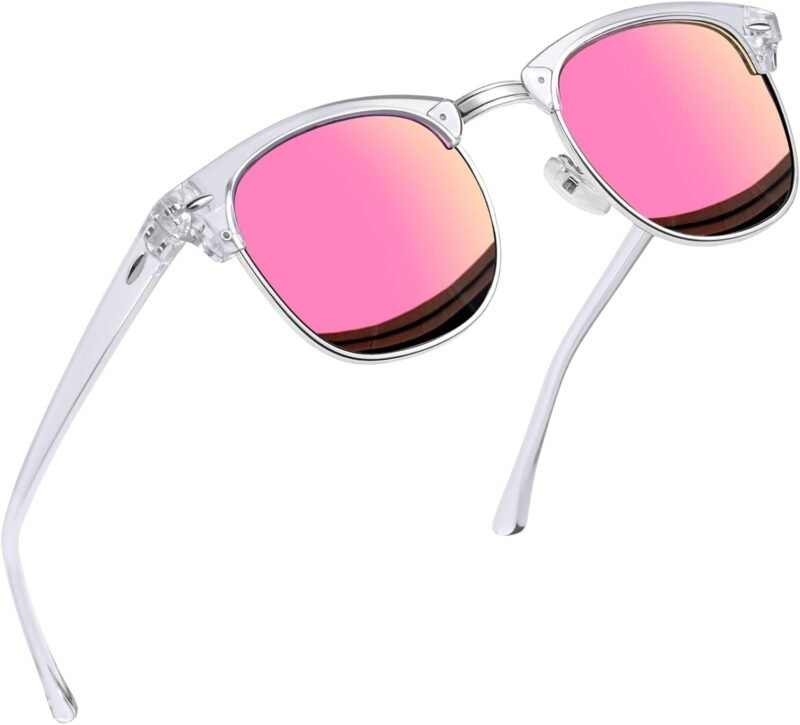 Carsbyvictor Sunglasses Round  Semi-Rimless Sunglasses Half Frame Sun Glasses Brownline Shades for Women Men UV400 Protection