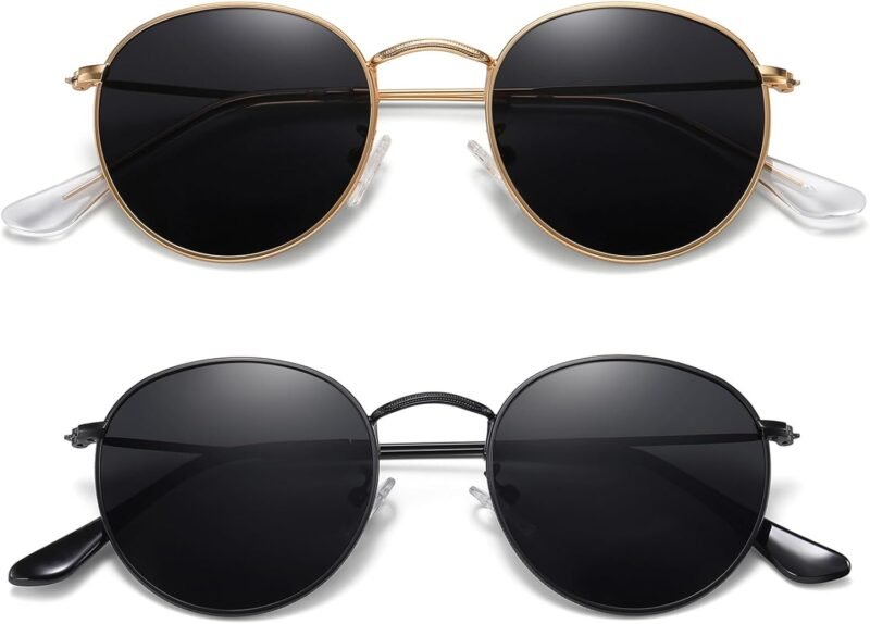 Carsbyvictor Sunglasses Round Polarized Sunglasses for Women Men Classic Retro Metal Frame Sun Glasses UV Protection