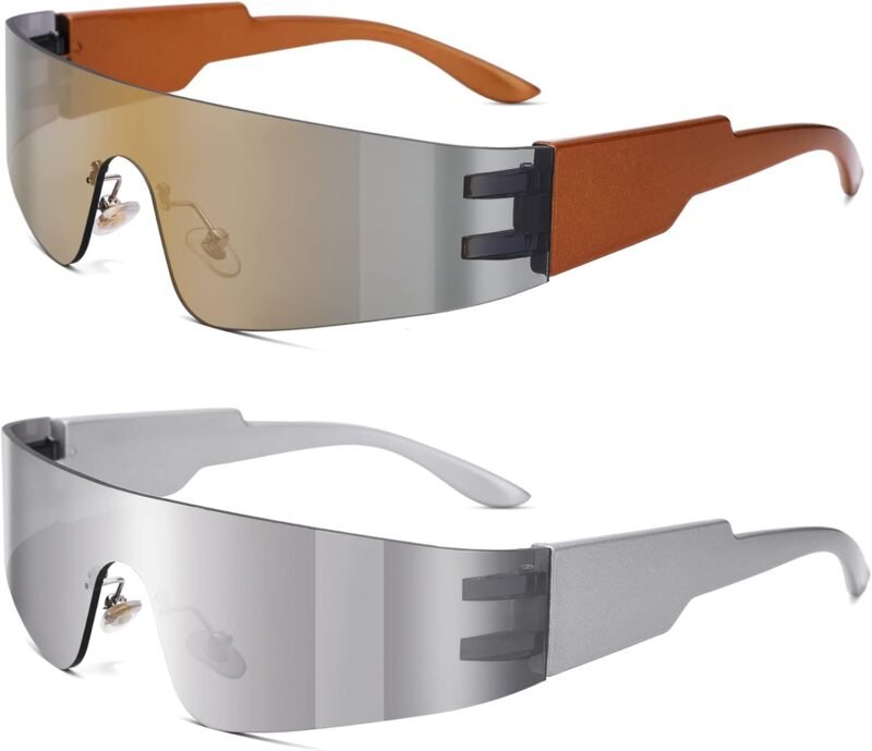61T2HLrhB5L._AC_SL1500 Carsbyvictor Sunglasses Wraparound Y2K Rimless Futuristic Wrap Around Sunglasses Women Men, Trendy Cyberpunk Visor Sunglasses Monoblock Cyclops Shades