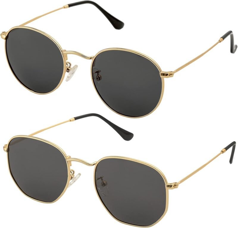 Carsbyvictor Sunglasses Round Small Round Polarized Sunglasses for Men Women Classic Circle Metal Frame Sun Glasses 2 Pack