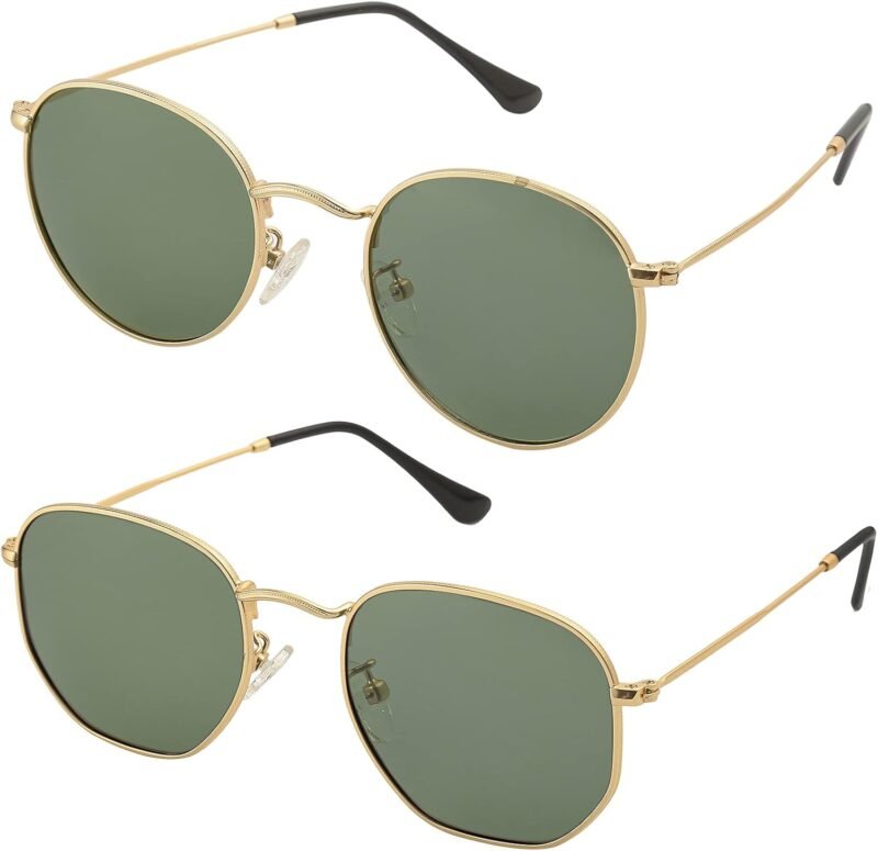 Carsbyvictor Sunglasses Round Small Round Polarized Sunglasses for Men Women Classic Circle Metal Frame Sun Glasses 2 Pack