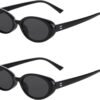 Carsbyvictor Sunglasses Vintage Small Oval Sunglasses for Women Men 90s Sunglasses Narrow Eyeglasses UV400 Protection 2 Pack