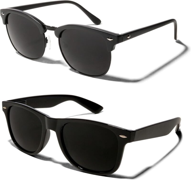 Carsbyvictor Sunglasses Super Dark Black Sunglasses WayfarerUV Protection Lens Spring Hinge 80s Vintage Retro Inspired Shades