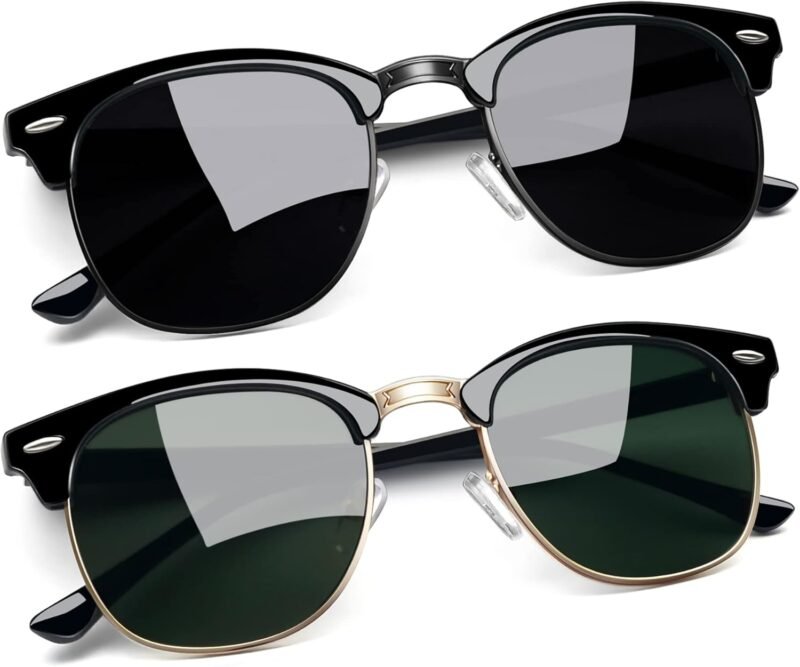 Carsbyvictor Sunglasses Round  Semi-Rimless Sunglasses Half Frame Sun Glasses Brownline Shades for Women Men UV400 Protection