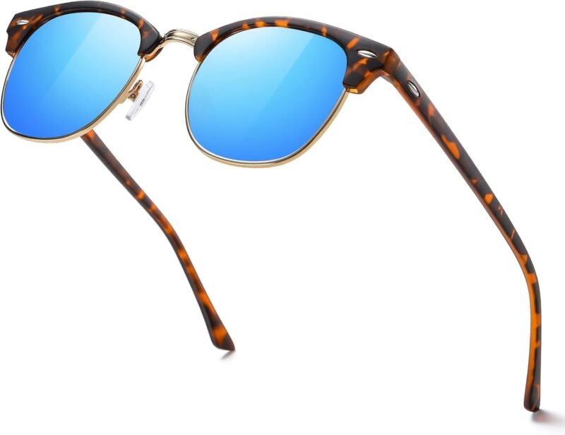 Carsbyvictor Sunglasses Browline Semi Rimless Polarized Sunglasses for Men Women Classic Trendy Driving Sun Glasses UV Protection