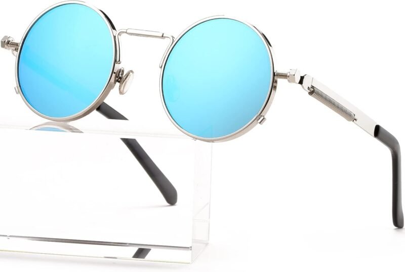 Carsbyvictor Sunglasses Round Steampunk Sunglasses Circle Lennon Glasses Gothic Metal Frame 100% UV Blocking Lens
