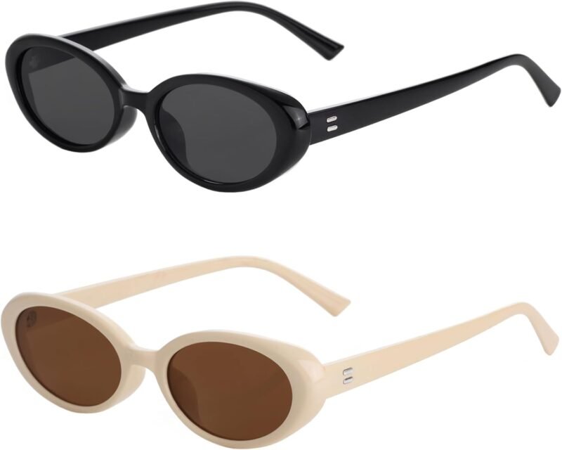 Carsbyvictor Sunglasses Vintage Small Oval Sunglasses for Women Men 90s Sunglasses Narrow Eyeglasses UV400 Protection 2 Pack