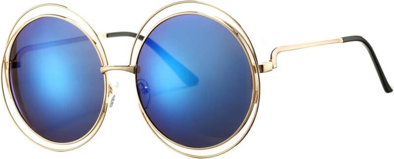 Carsbyvictor Sunglasses Round Pro Women’s Double Circle Metal Wire Frame Oversized Round Sunglasses