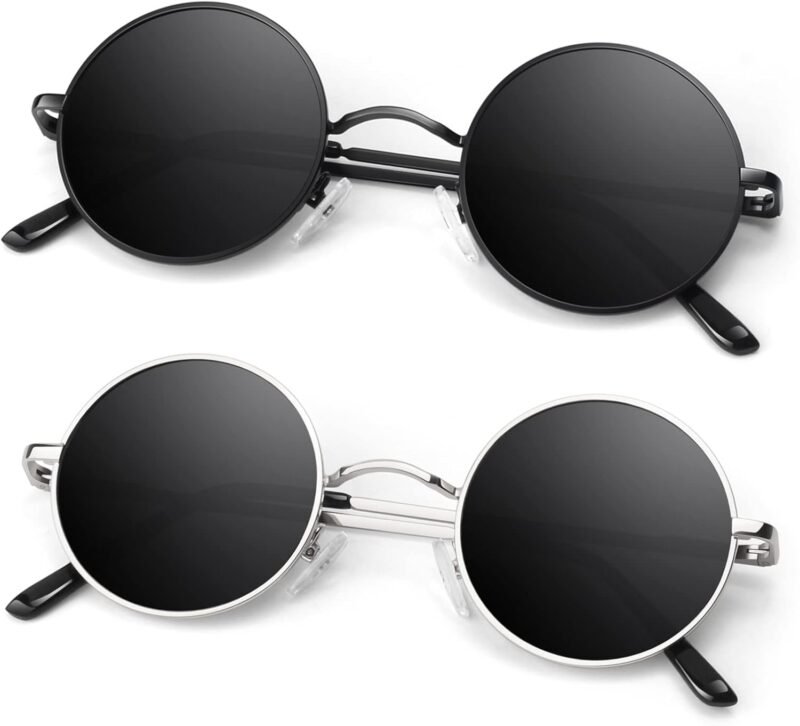 Carsbyvictor Sunglasses Round  Polarized Sunglasses Men Women,Retro Metal Hippie Shades with 100% UV Protection
