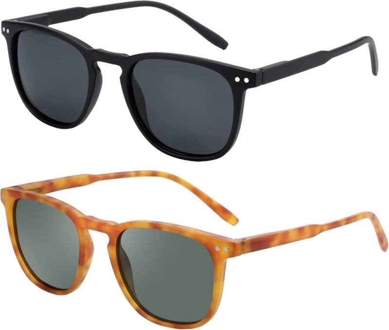 Carsbyvictor Sunglasses Polarized Sunglasses Wayfarerfor Women Men: Retro Shades Round | Square Frame UV Protection 2 Pack