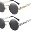 Carsbyvictor Sunglasses Round  Sunglasses Steampunk Metal Classic Frame Mirror Lens(C1:Black Lens+ Silver Frame)