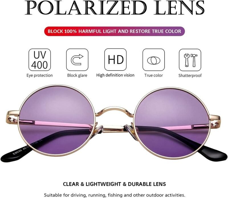 Carsbyvictor Sunglasses Round Circle Lennon Glasses Retro Round Polarized Sunglasses Hippie Style Small Circle Sun Glasses