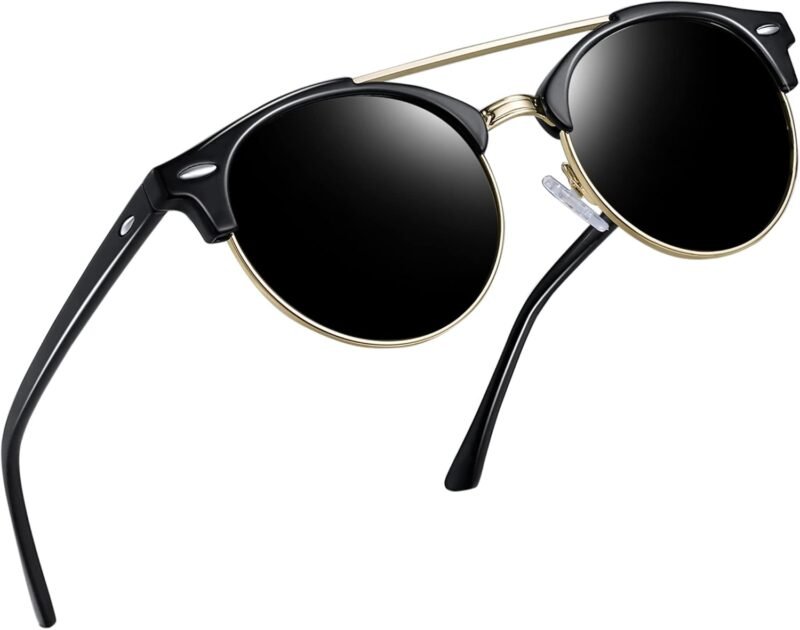 Carsbyvictor Sunglasses Round  Semi-Rimless Sunglasses Half Frame Sun Glasses Brownline Shades for Women Men UV400 Protection