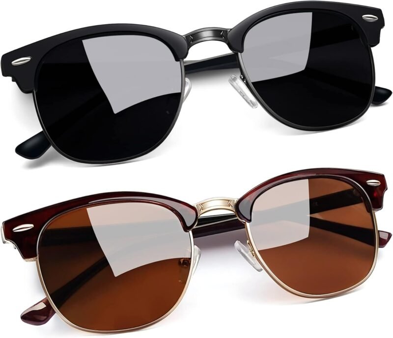 Carsbyvictor Sunglasses Round  Semi-Rimless Sunglasses Half Frame Sun Glasses Brownline Shades for Women Men UV400 Protection