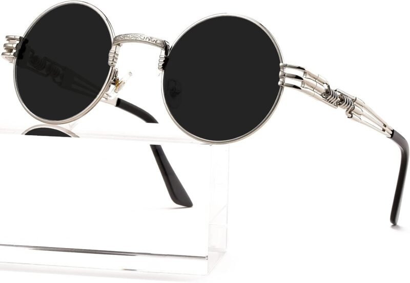 Carsbyvictor Sunglasses Round  Round Steampunk Sunglasses Circle Lennon Hippie Glasses Metal Frame 100% UV Blocking Lens