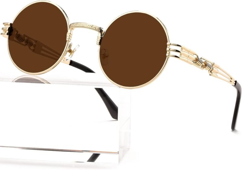 Carsbyvictor Sunglasses Round  Round Steampunk Sunglasses Circle Lennon Hippie Glasses Metal Frame 100% UV Blocking Lens