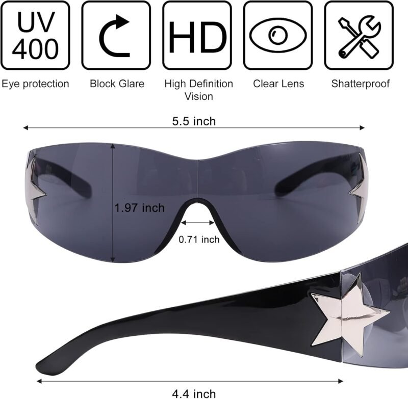 Carsbyvictor Sunglasses Wraparound Y2K Sunglasses for Women Men, Trendy Shield Wrap Around Sunglasses Oversized Fashion Frameless Sun Glasses