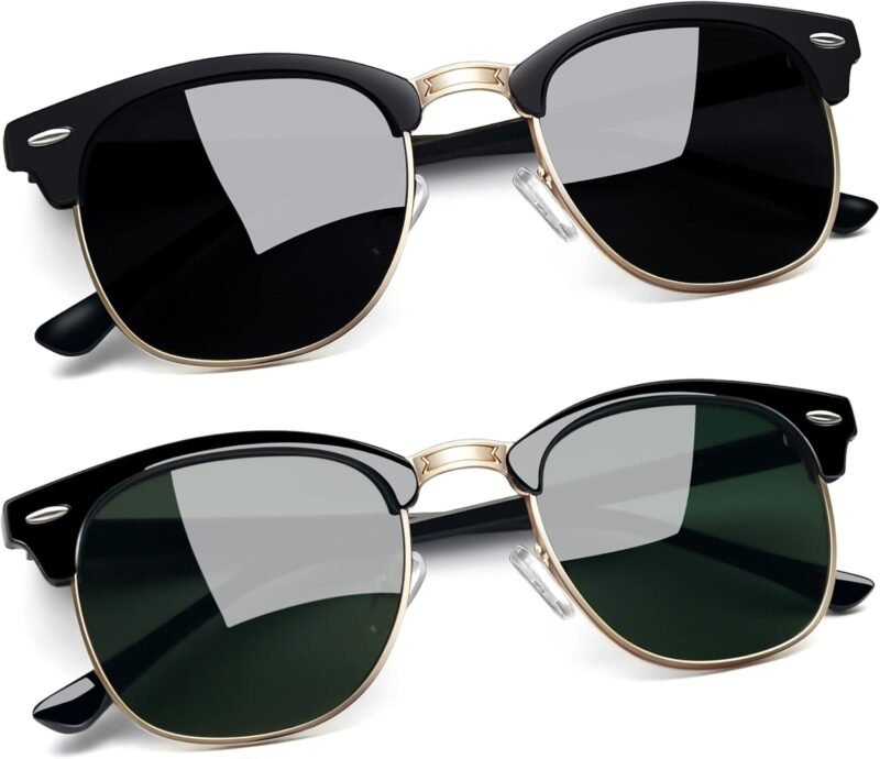 Carsbyvictor Sunglasses Round  Semi-Rimless Sunglasses Half Frame Sun Glasses Brownline Shades for Women Men UV400 Protection