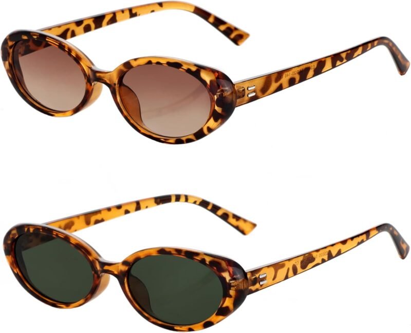 Carsbyvictor Sunglasses Vintage Small Oval Sunglasses for Women Men 90s Sunglasses Narrow Eyeglasses UV400 Protection 2 Pack