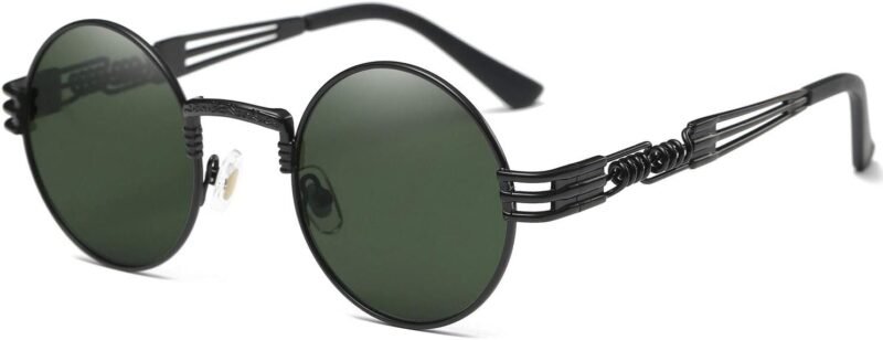 Carsbyvictor Sunglasses Round  Sunglasses Steampunk Metal Classic Frame Mirror Lens(C1:Black Lens+ Silver Frame)