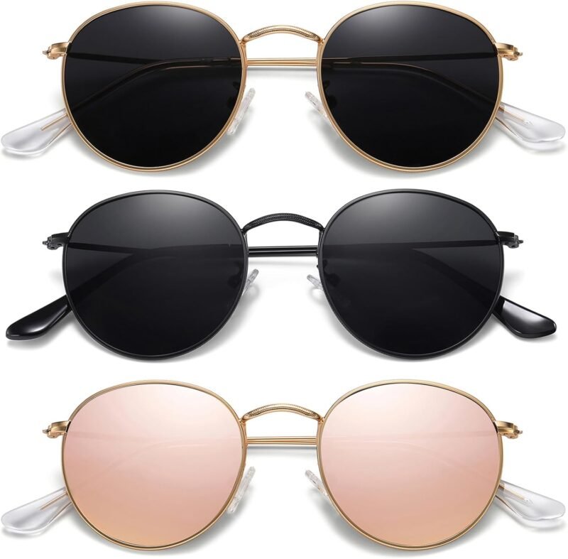 Carsbyvictor Sunglasses Round Polarized Sunglasses for Women Men Classic Retro Metal Frame Sun Glasses UV Protection