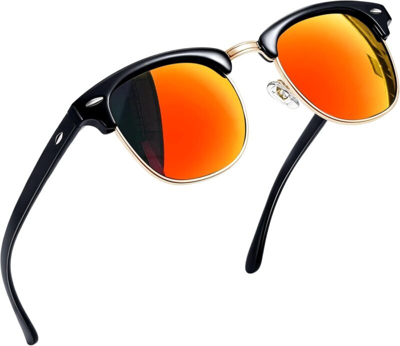 Carsbyvictor Sunglasses Round  Semi-Rimless Sunglasses Half Frame Sun Glasses Brownline Shades for Women Men UV400 Protection