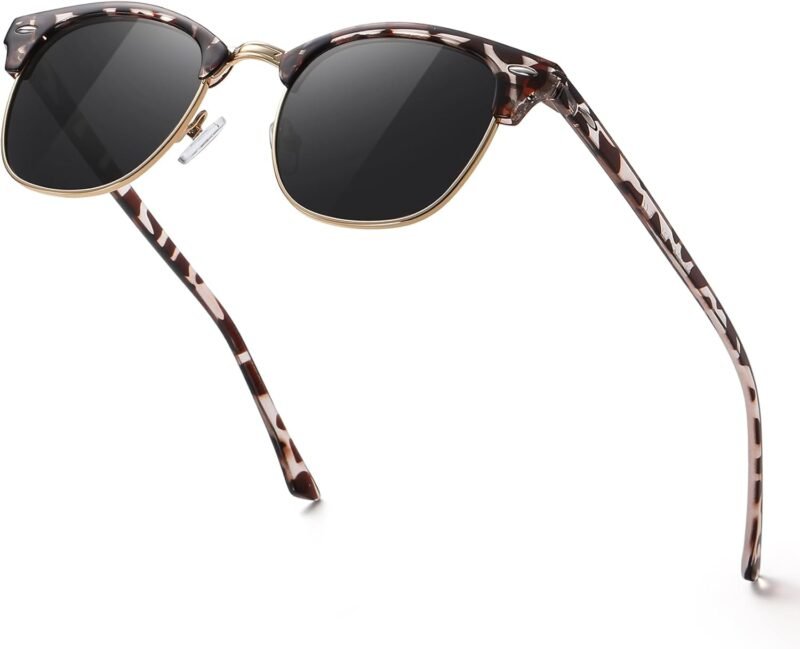 Carsbyvictor Sunglasses Browline Semi Rimless Polarized Sunglasses for Men Women Classic Trendy Driving Sun Glasses UV Protection