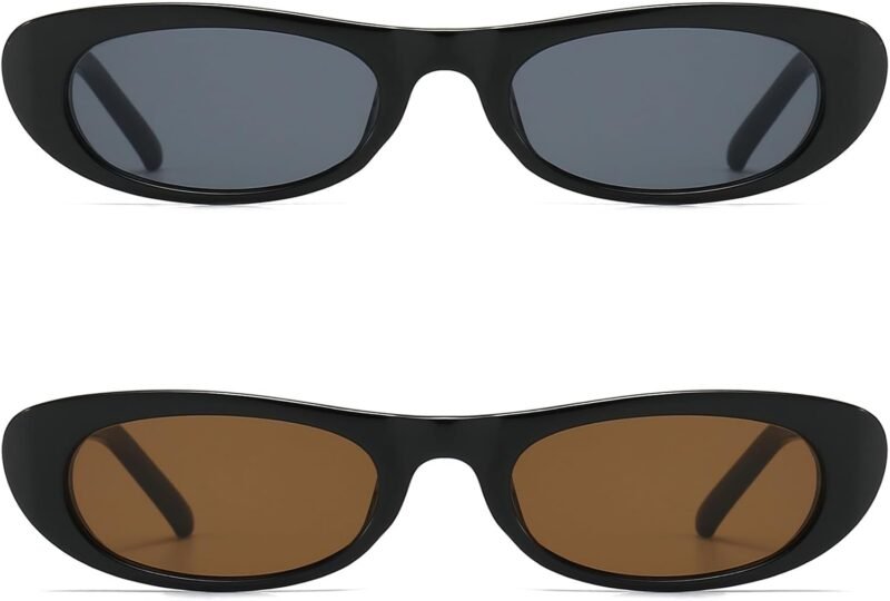 Carsbyvictor Sunglasses Oval Narrow Cat Eye Sunglasses for Women 90s  Oval  Womens Oval Sunglasses Fashion Small Black Shades