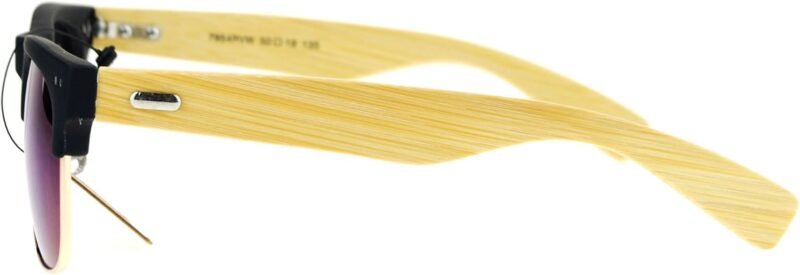 Carsbyvictor Sunglasses Browline Real Bamboo Temple Sunglasses Square Matted Top Mirror Lens UV 400