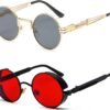 Carsbyvictor Sunglasses Round  Gothic Steampunk Sunglasses for Women Men Round Lens Metal Frame