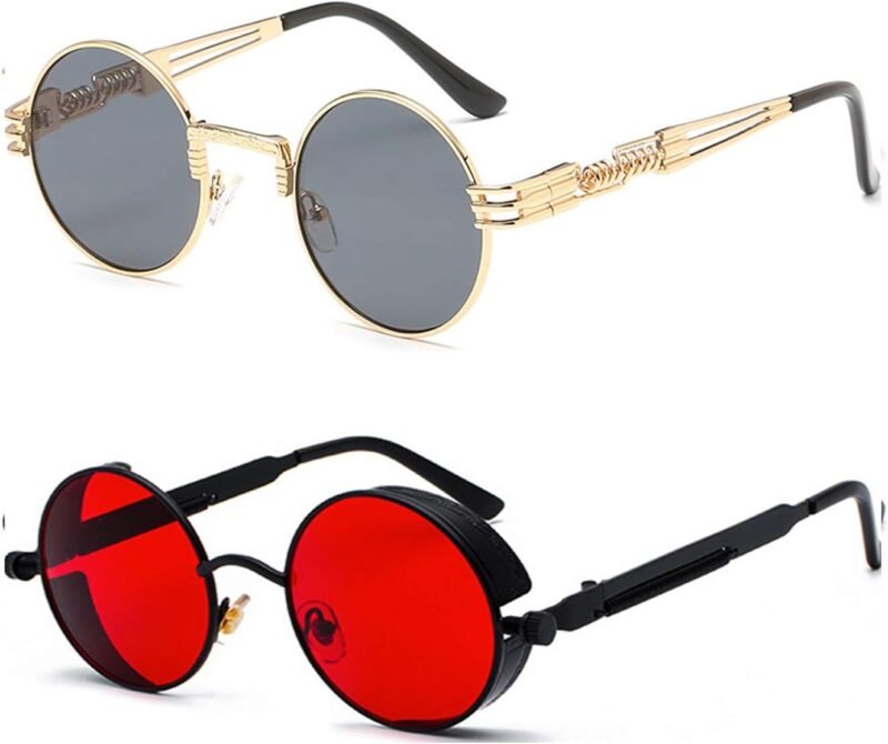 Carsbyvictor Sunglasses Round  Gothic Steampunk Sunglasses for Women Men Round Lens Metal Frame