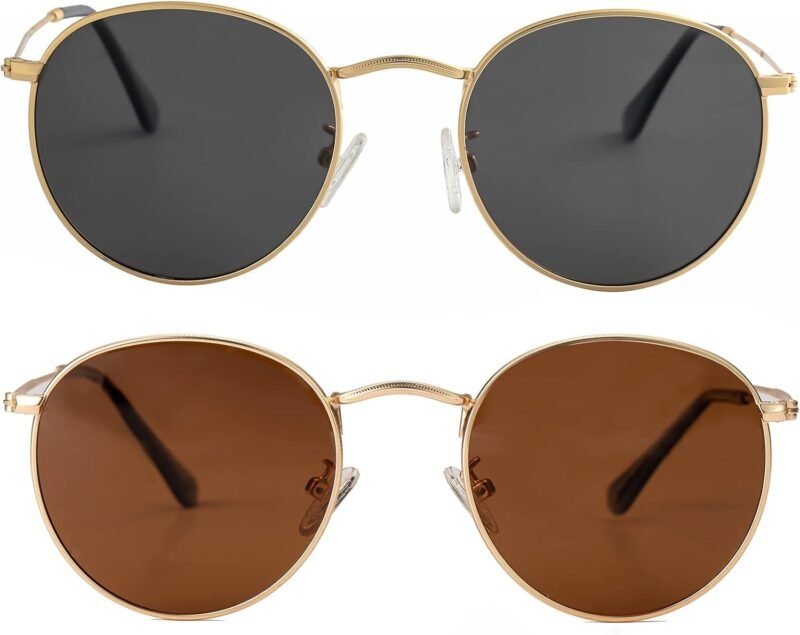 Carsbyvictor Sunglasses Round Small Round Polarized Sunglasses for Men Women Classic Circle Metal Frame Sun Glasses 2 Pack