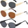 Carsbyvictor Sunglasses Oval Sunglasses for Women Men Fashion Luxury Metal Sun Glasses 90s Vintage Designer style (Gold/Brown)