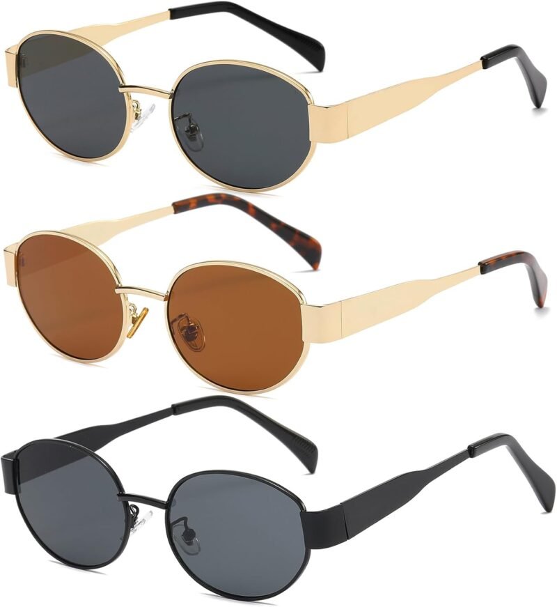 Carsbyvictor Sunglasses Oval Sunglasses for Women Men Fashion Luxury Metal Sun Glasses 90s Vintage Designer style (Gold/Brown)