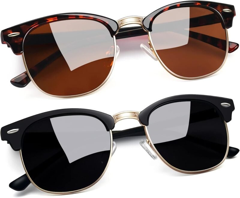 Carsbyvictor Sunglasses Round  Semi-Rimless Sunglasses Half Frame Sun Glasses Brownline Shades for Women Men UV400 Protection